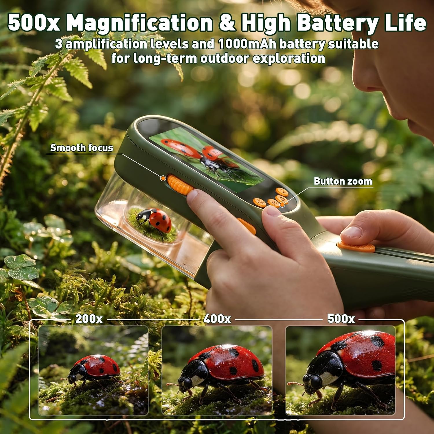 Thumbnail 3 de ASPOVEN Insectenvanger met digitale microscoop, 500x en 2,4-inch IPS-scherm