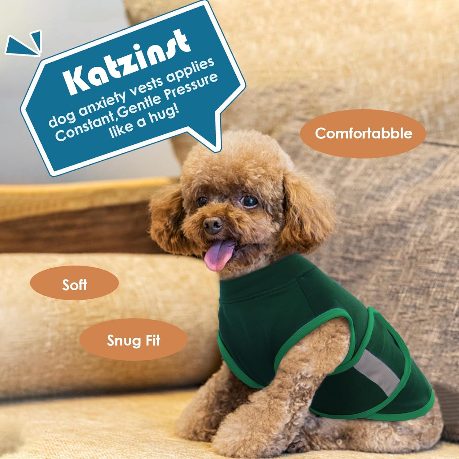 Thumbnail 6 de Katzinst Dog Anxiety Vest: Lightweight Calming Coat for Small to Medium Dogs (Green)