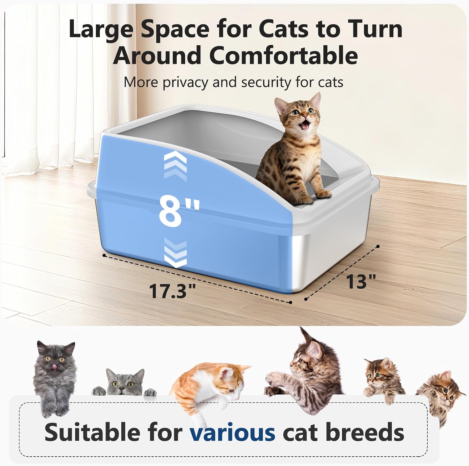 Thumbnail 4 de FURTIME Stainless Steel Cat Litter Tray with Detachable Enclosure and Lid (44x33x21cm) – Silver Grey