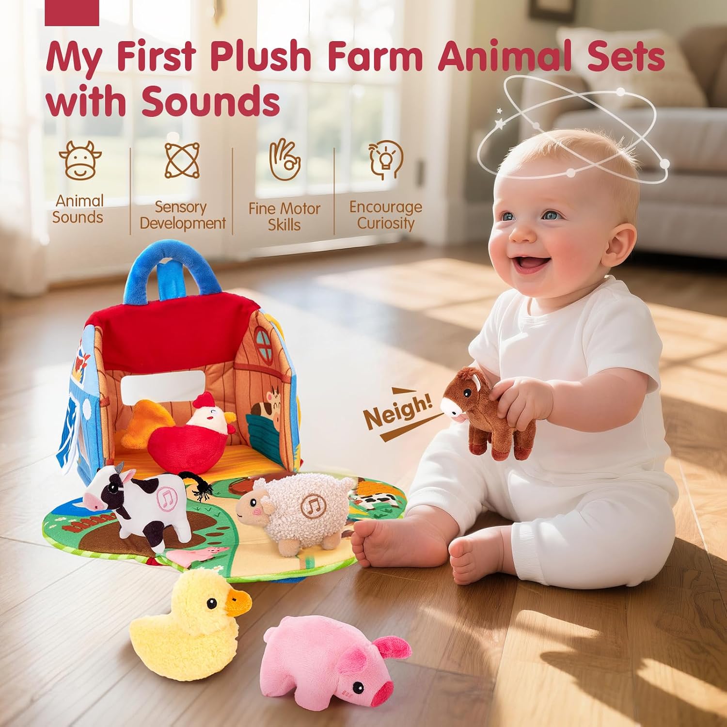 Detalle 2 de hahaland Baby Toys Plush Farm Animal Sound Set for 1 Year Old