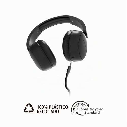Detalle de Energy Sistem Auriculares de Diadema (Negro) con plástico 100% reciclado, cable extraíble y micrófono