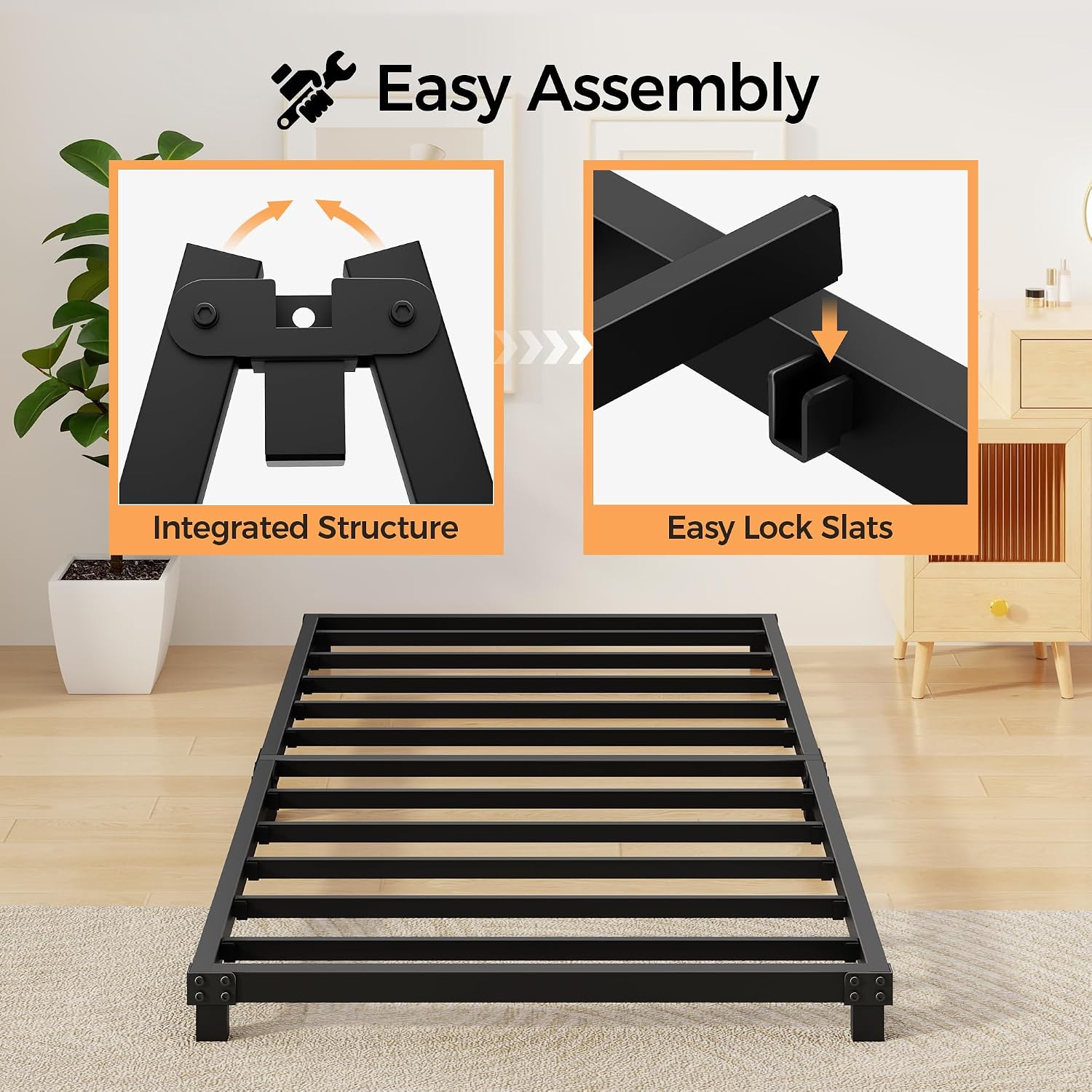 Detalle 1 de Lurxhome LH-0015-T Twin Metal Bed Frame, 4-Inch Low Profile
