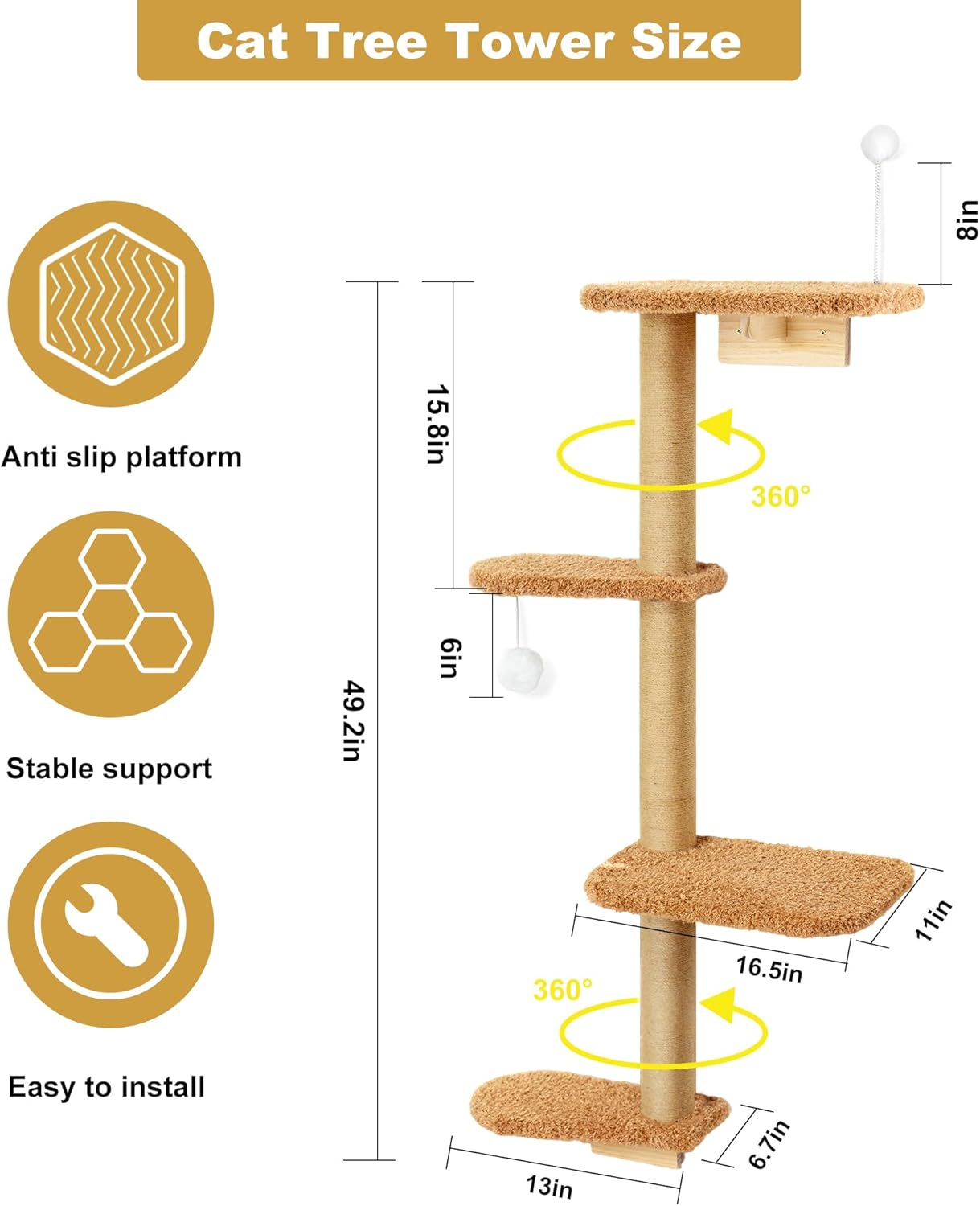 Detalle de Brown Wall Mounted Cat Wall Climber 49″ tall 🐱