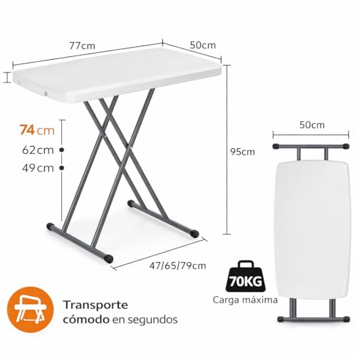 Thumbnail 2 de Mesa Plegable Ajustable en Altura 49-74 cm de T-LOVENDO.ES – 77x50 cm, con estructura de acero y pies antideslizantes