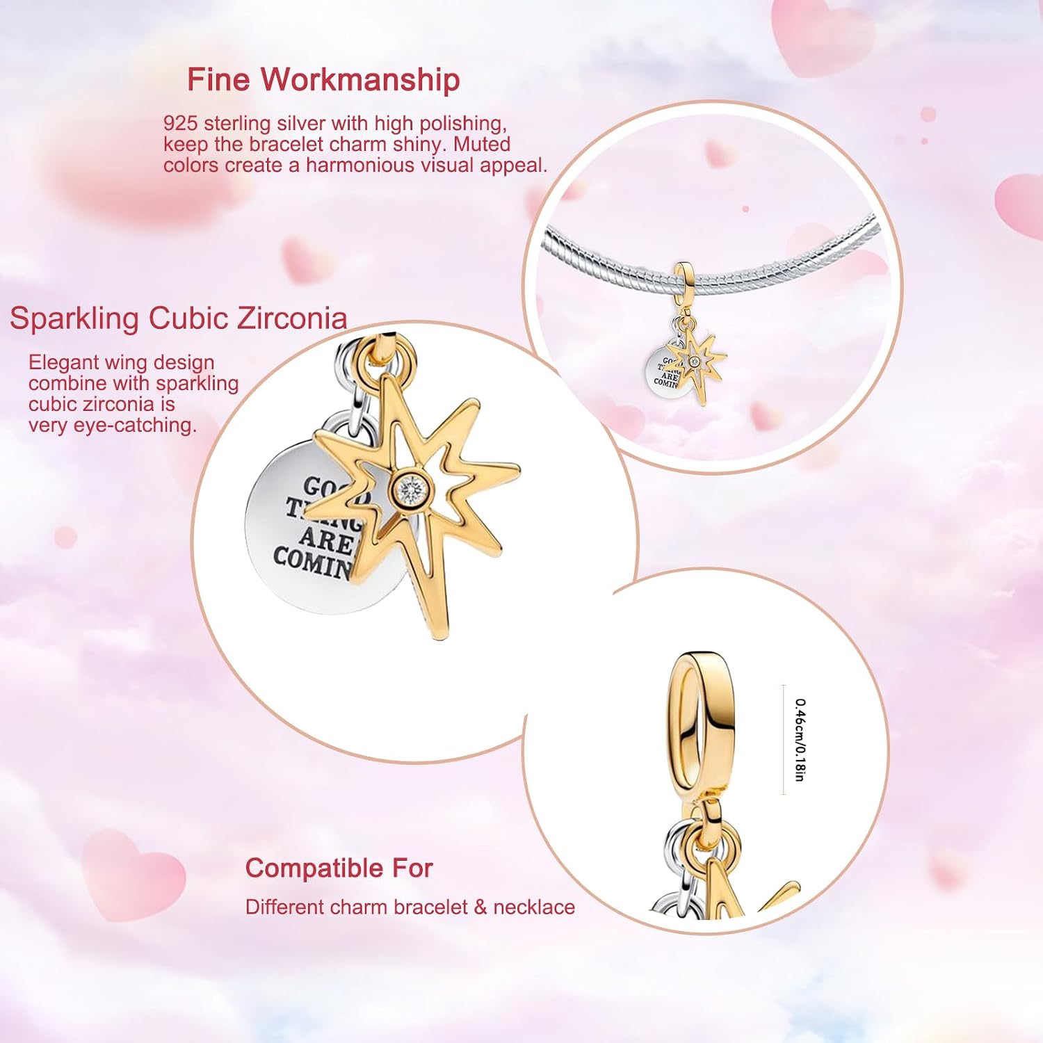 Detalle de QOAUPO Charm Anhänger aus 925 Sterling-Silber – Strukturierter Medaillon-Anhänger, passt zu europäischen Armbändern