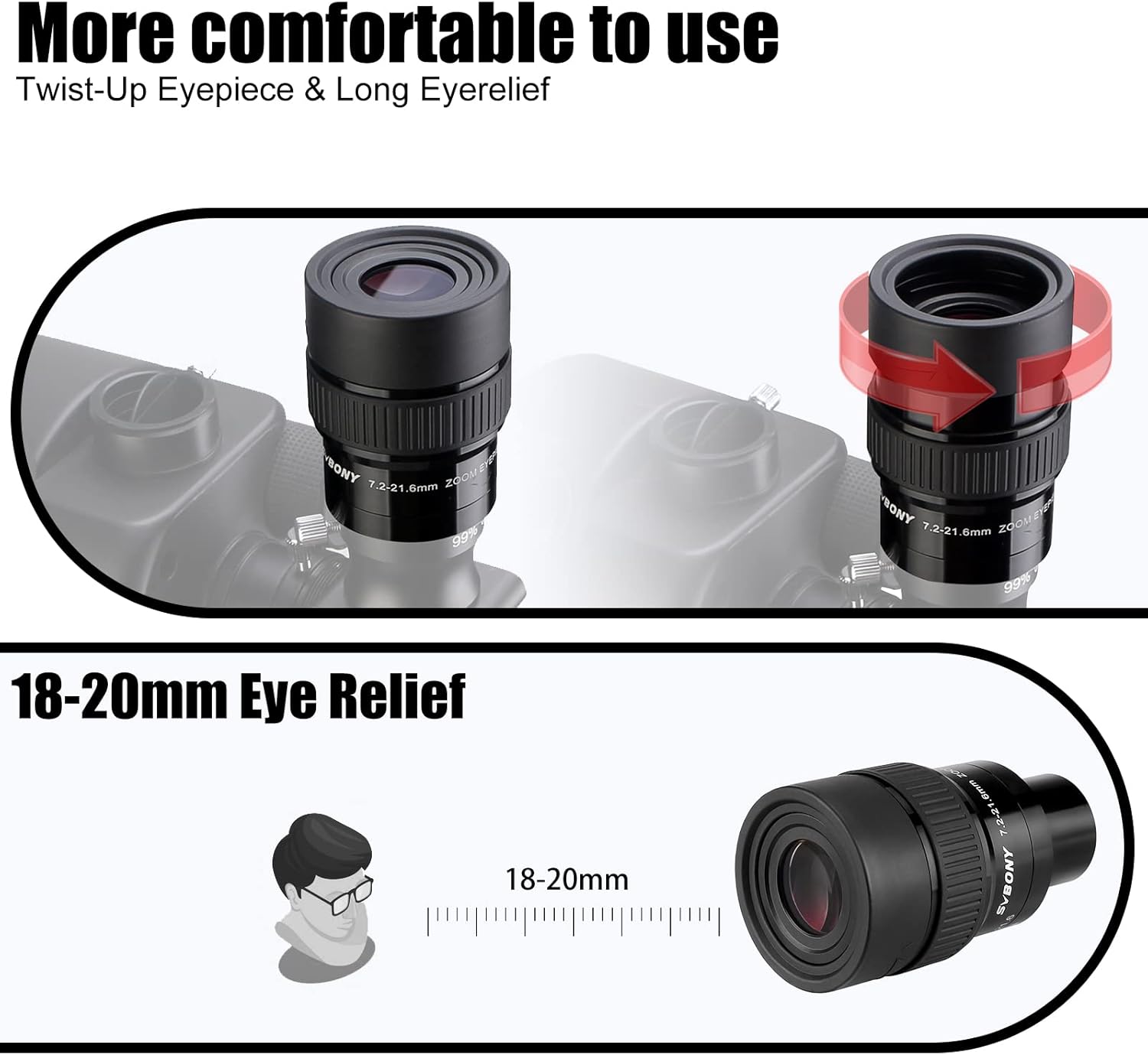 Thumbnail 3 de Svbony SV191 : oculaire zoom 1,25" à grand angle (7,2 à 21,6 mm) pour télescopes astronomiques