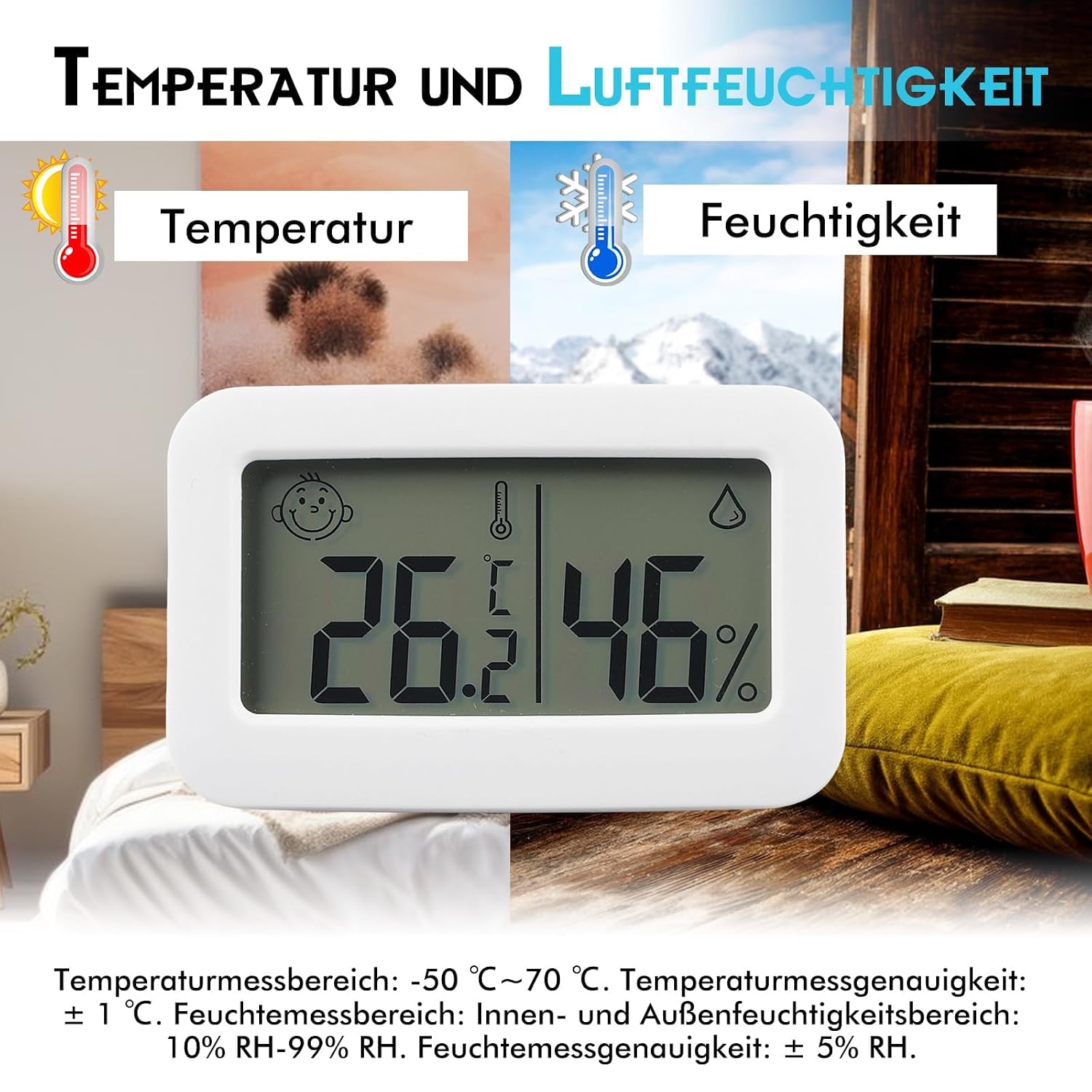 Detalle 1 de HOSPAOP digital termohygrometer, 6-pack med smileyindikator och kompakt format