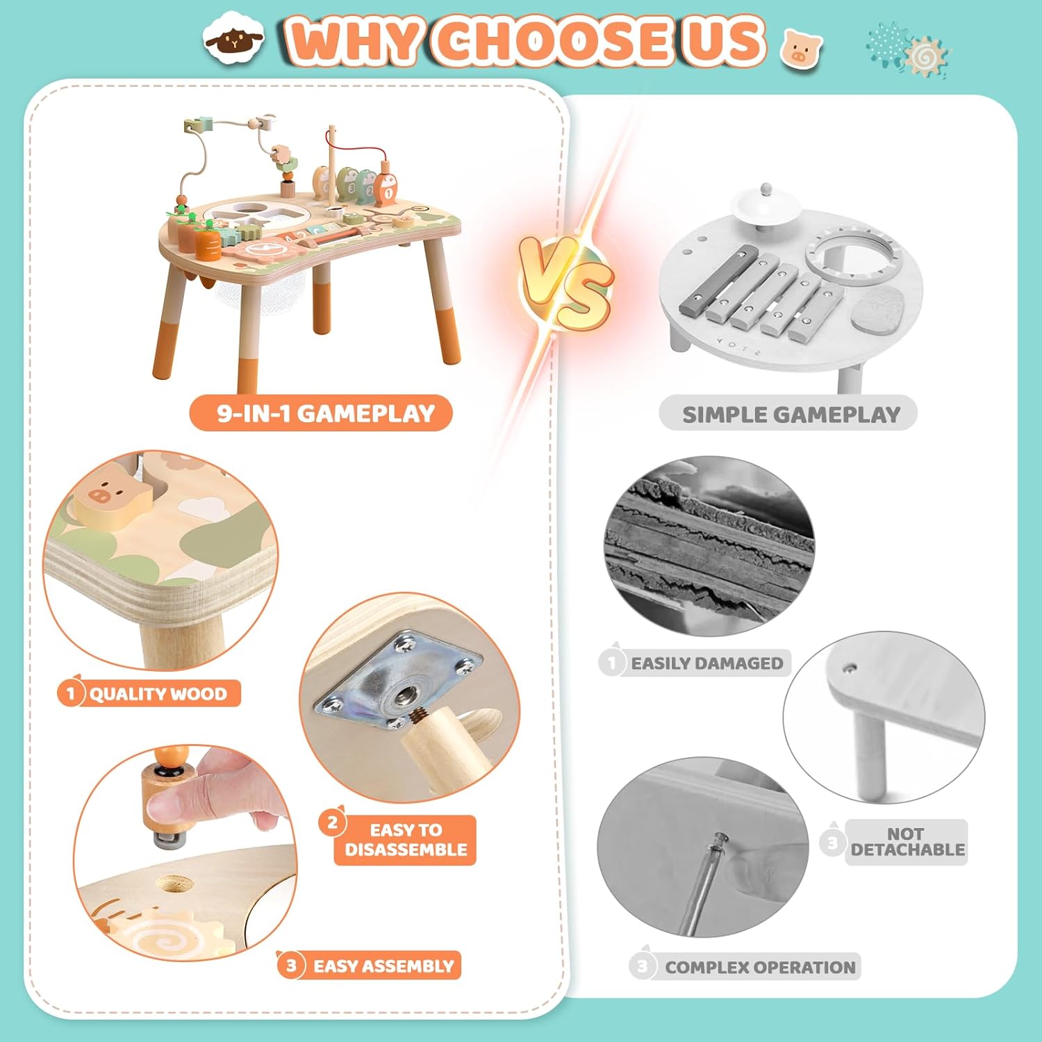 Thumbnail 6 de Hewaurorion Wooden Activity Table 9-in-1