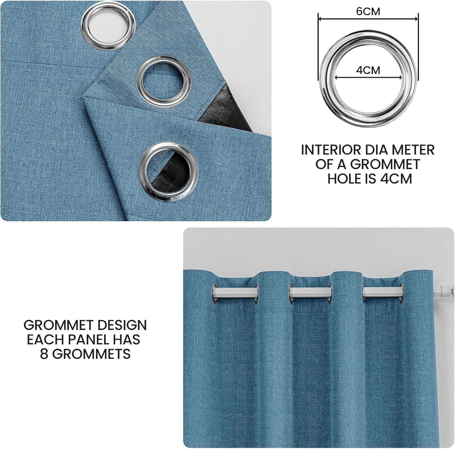Detalle de Ystyle rideaux occultants 100% Blackout (lot de 2) 140x175 cm effet lin, anti froid, anti chaleur, anti bruit et anti UV – bleu lac