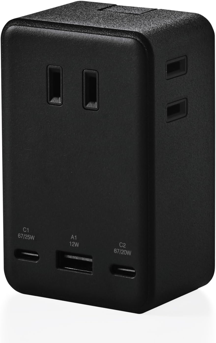 Detalle de エレコム ECT-43-3AC2BK 電源タップ USB-C×2・USB-A×1、PD対応、AC差込口3口