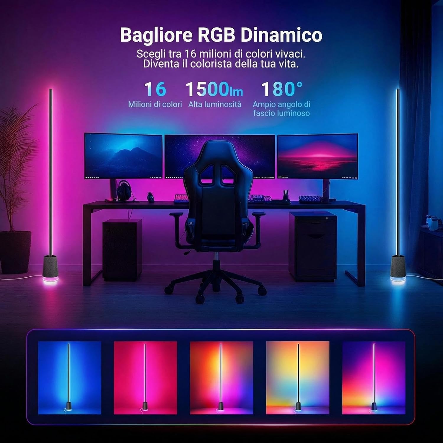 Thumbnail 4 de NEEWER NF06 Lampada da Terra LED Smart RGBCW con AI, 16 milioni di colori e controllo vocale