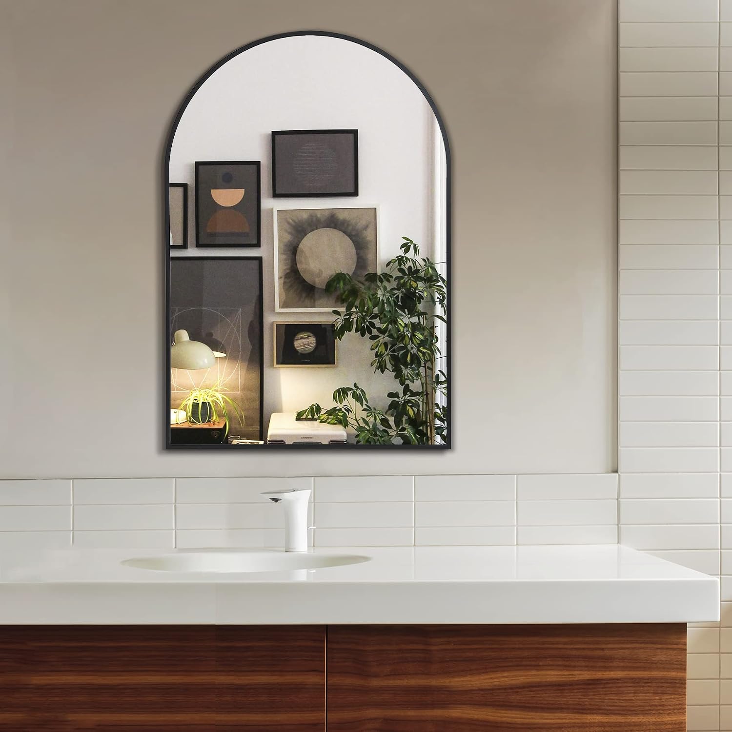 Thumbnail 6 de Arched Wall Mirror for Bathroom & Vanity, 24x36 Black Metal Frame, Shatterproof Glass