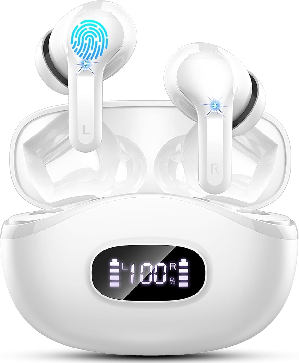 Detalle de Écouteurs Bluetooth 5,4 sans fil micro CVC 8.0, réduction de bruit ENC, étui 48 h LED et étanchéité IPX7 (noir)