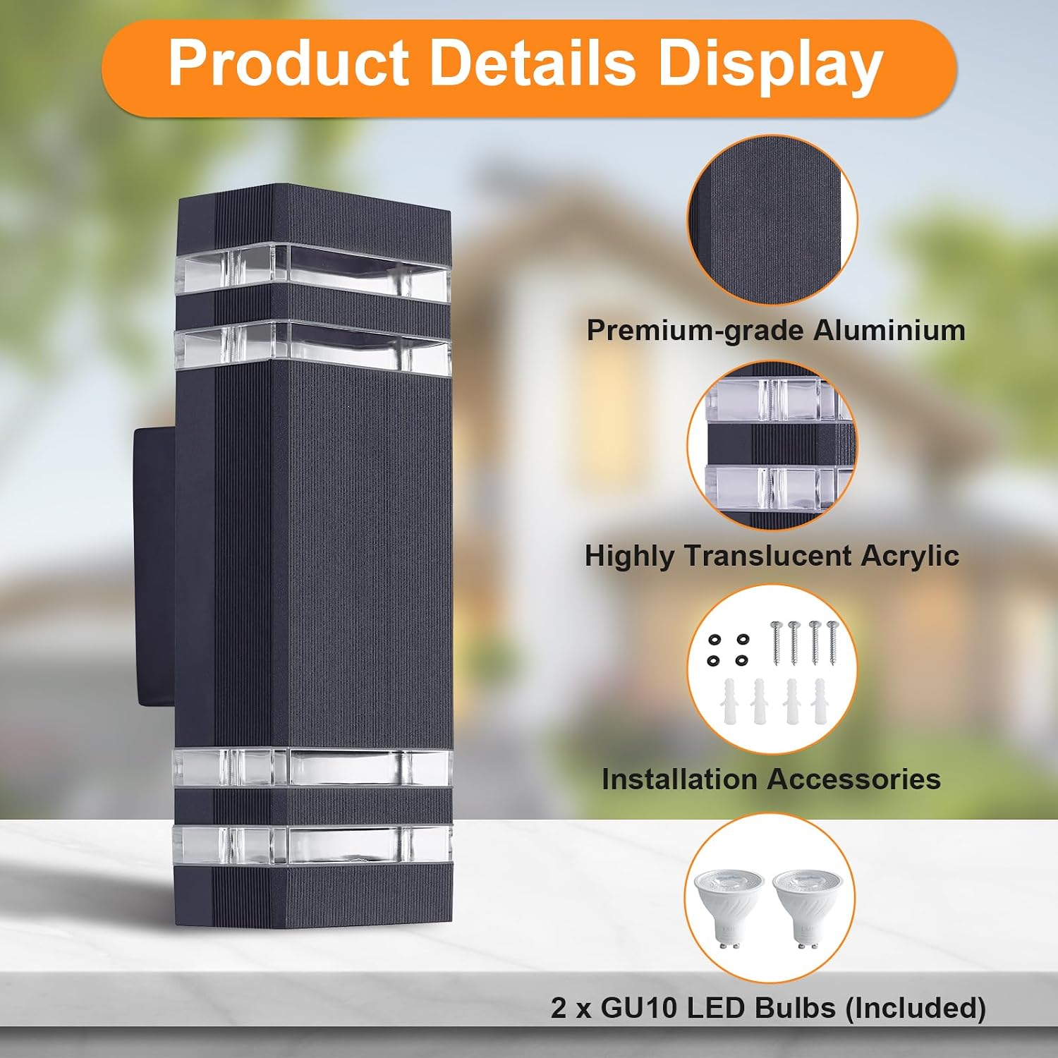 Detalle de CELAVY 2-Pack Outdoor Wall Lights: Up/Down IP65 GU10 Anthracite