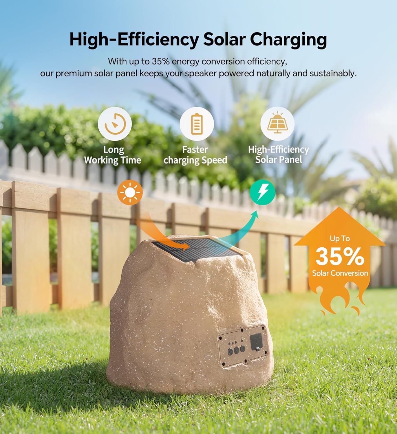 Thumbnail 6 de Upgraded Outdoor Rock Speaker 60W Deep Bass – Solar-Powered, IPX7, Dual Pack with Remote (2 Packs)