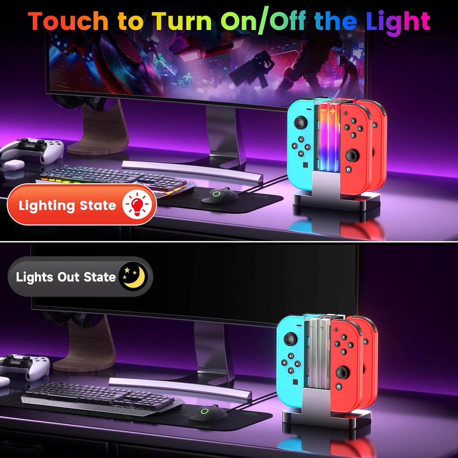 Thumbnail 3 de Wenocally Switch Controller Charger Dock per Joy‑Con con luci RGB