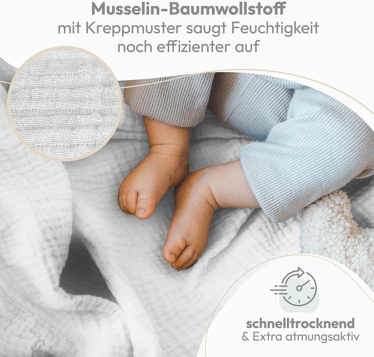 Detalle de Laleni muslindukar för baby, 10-pack i 100 % bomull, 70 x 70 cm