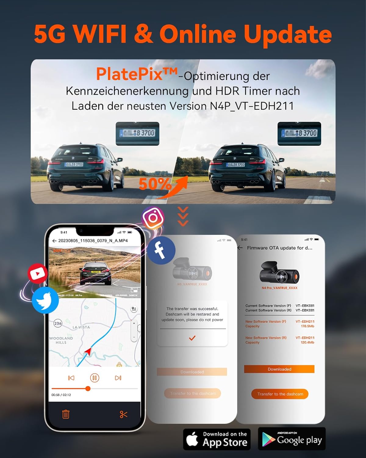 Thumbnail 3 de VANTRUE N4 Pro 4K tripla lente con STARVIS 2, WiFi 5 GHz e GPS per auto