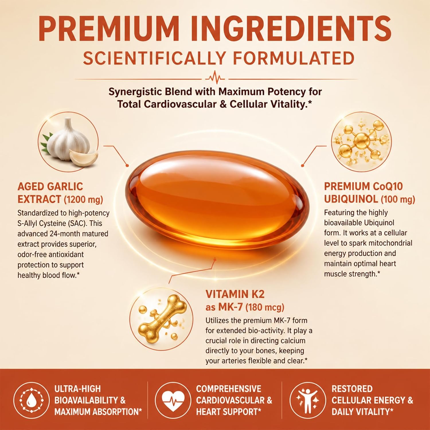 Detalle de Adeqauom Aged Garlic Extract Softgels, 1200 mg, with Ubiquinol and Vitamin K2