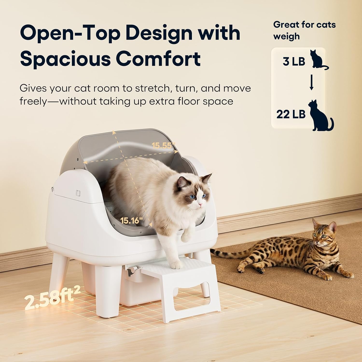 Detalle de PetPivot AS12 Open-Top Self-Cleaning Cat Litter Box with Safety Sensors
