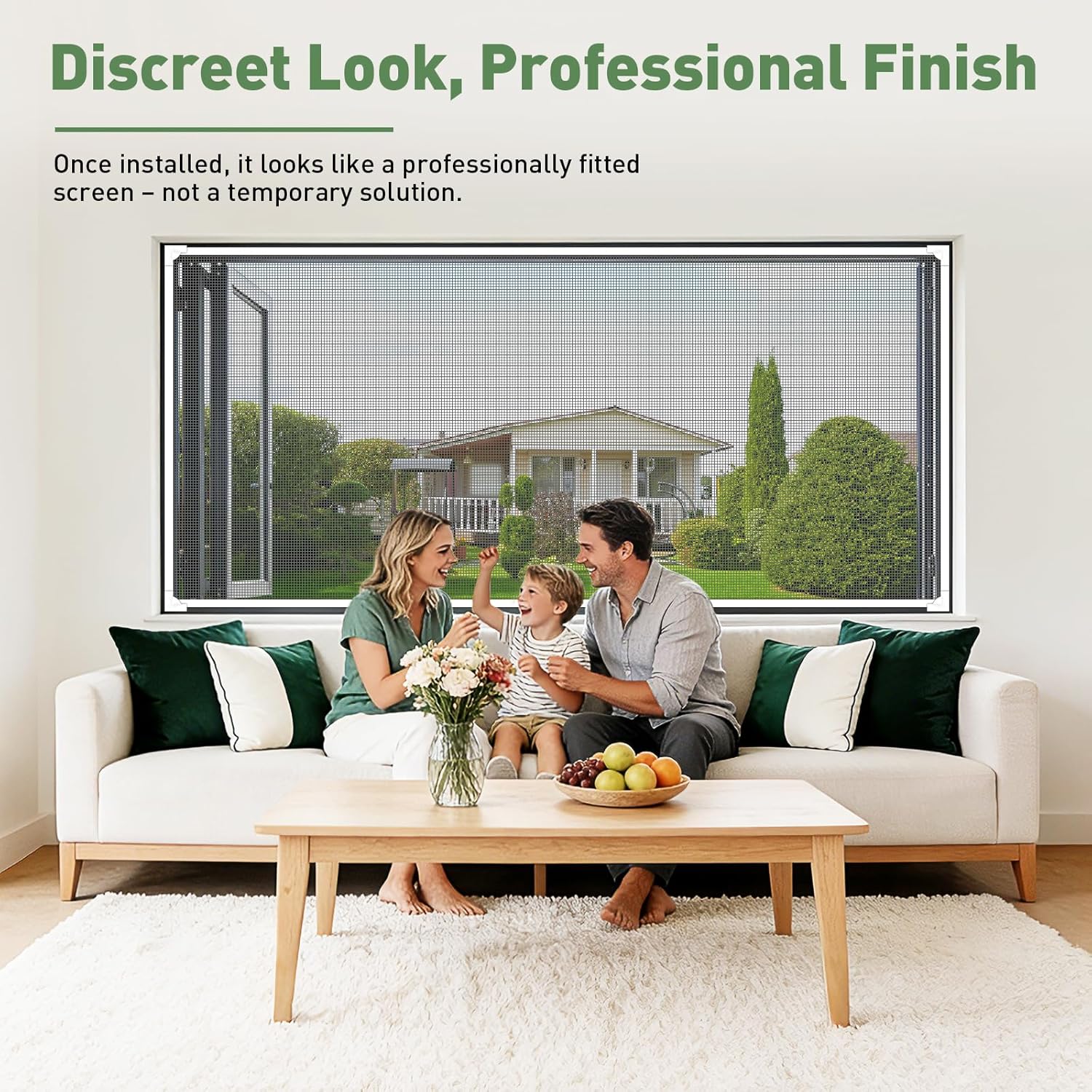 Thumbnail 6 de OWYR Magnetic Fly Screens for Windows Fit Max 151x180cm (DIY adjustable magnetic window net) – White frame, grey mesh