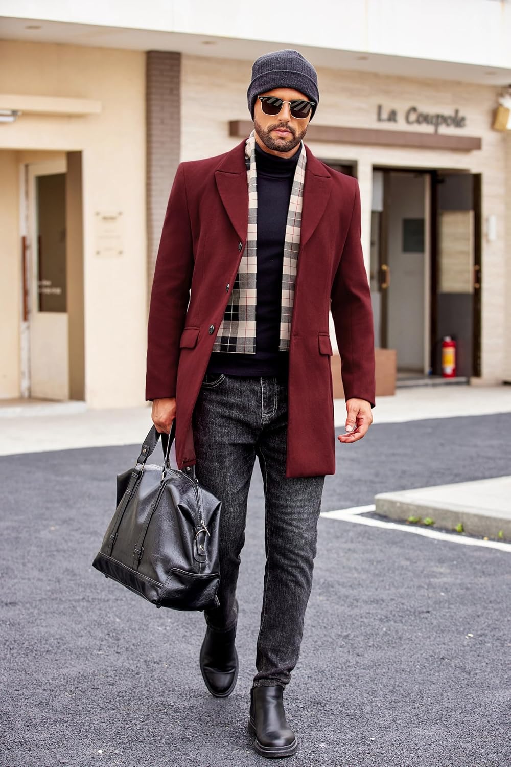 Detalle de COOFANDY Men's Coat with Detachable Plaid Scarf
