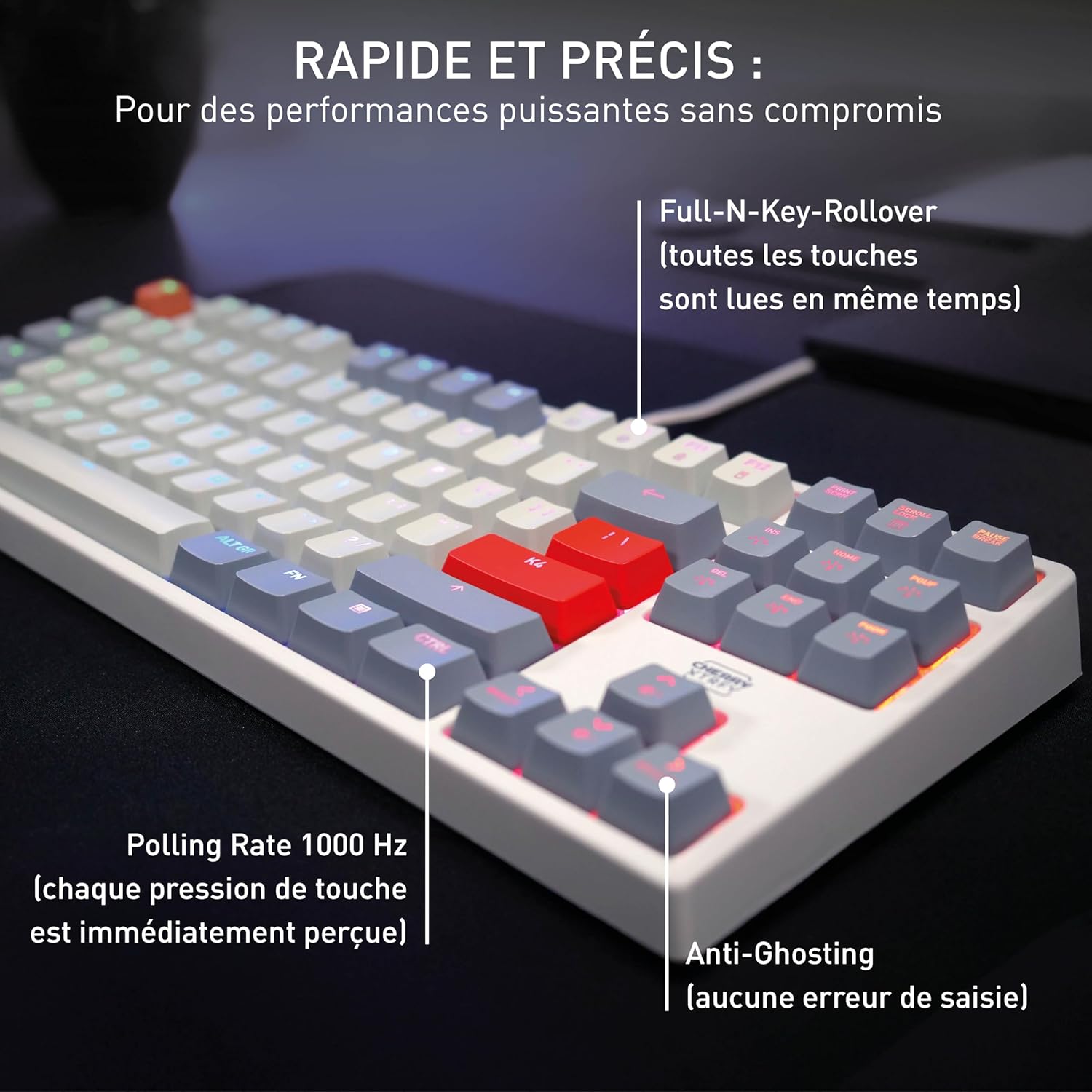 Thumbnail 5 de Cherry XTRFY K4V2 TKL – Clavier de jeu filaire compact AZERTY avec rétroéclairage RGB