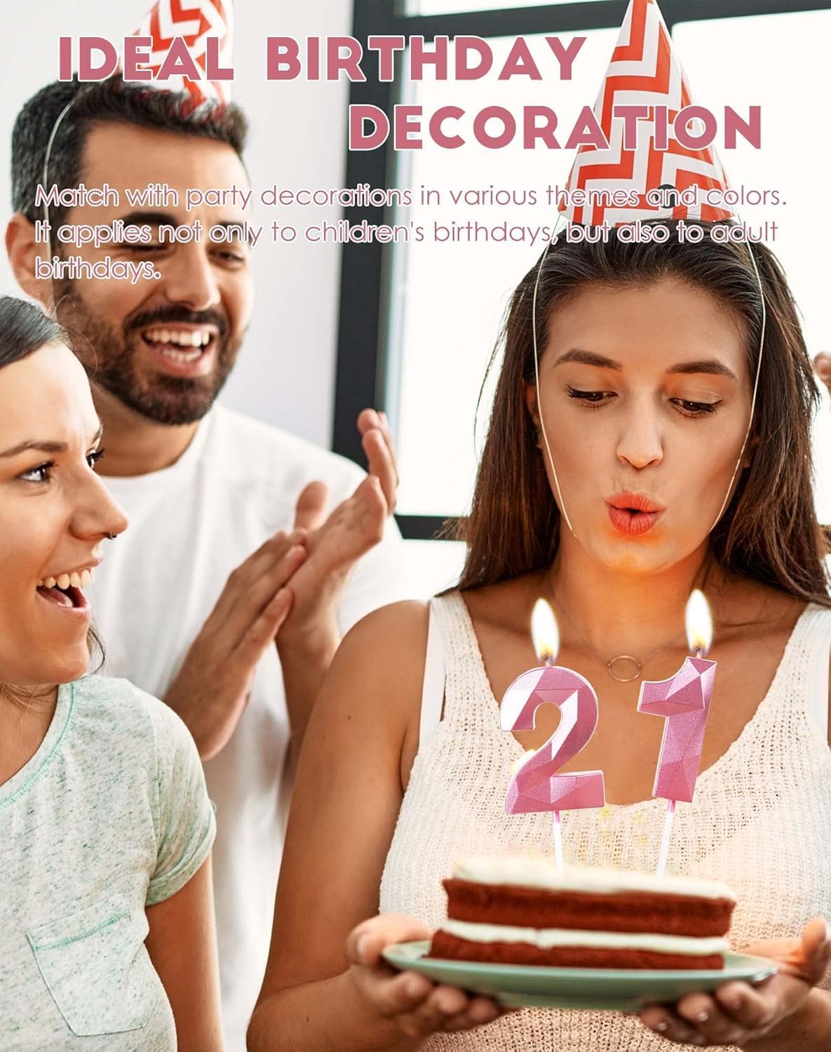 Detalle de Yiran Pink 35th Birthday Candles – 3 & 5 Numeral Pink Cake Topper Candles