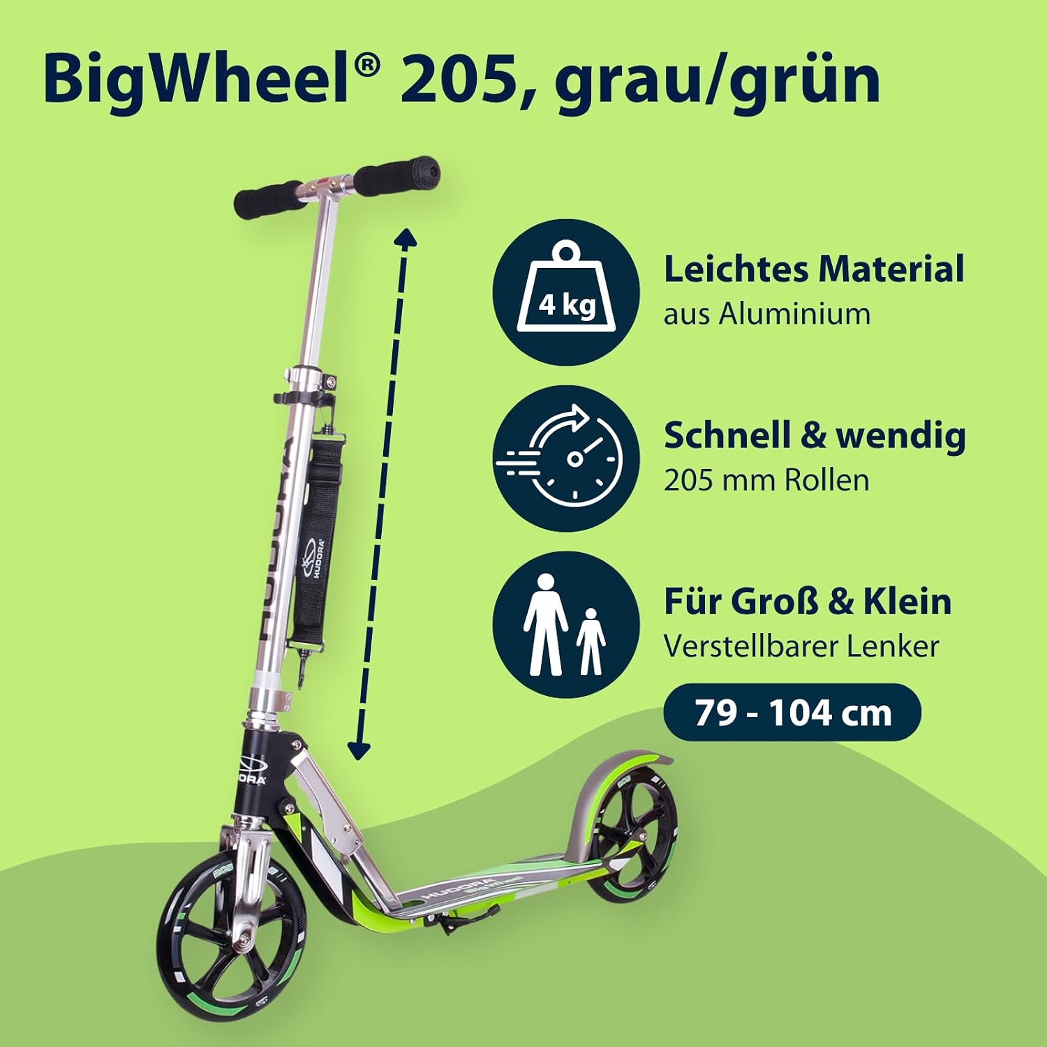 Thumbnail 2 de HUDORA BigWheel 205 Scooter – Stabiler Aluminium-Roller mit Höheneinstellung und Klappmechanismus