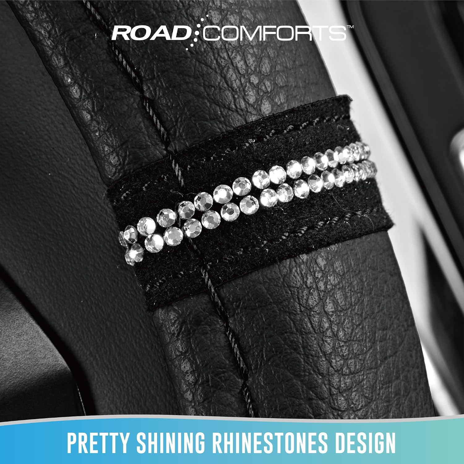 Detalle de Road Comforts Leopard Steering Wheel Cover, Black PVC Leather with Padded Grip