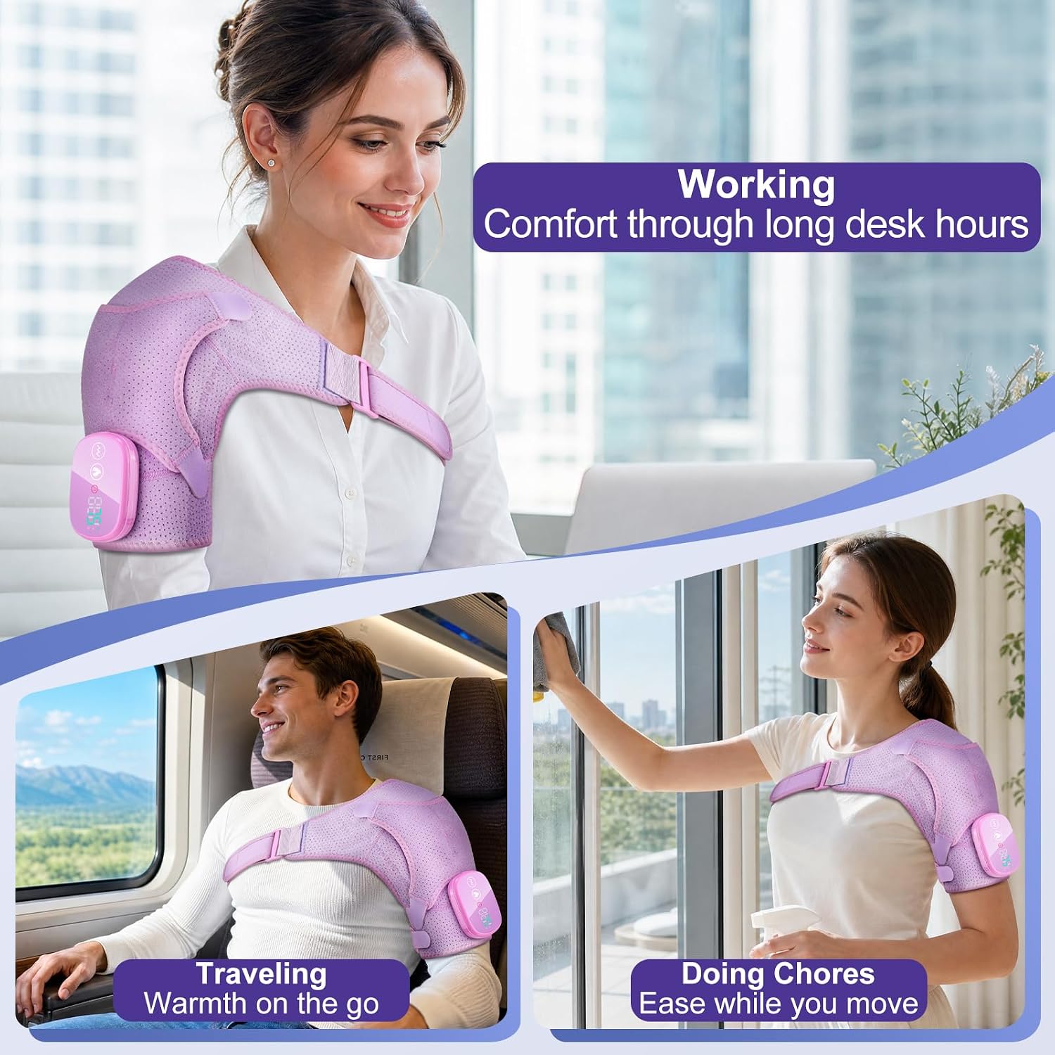 Detalle de DREAMSOME Cordless Shoulder Heating Pad with Vibration, 5000mAh Battery