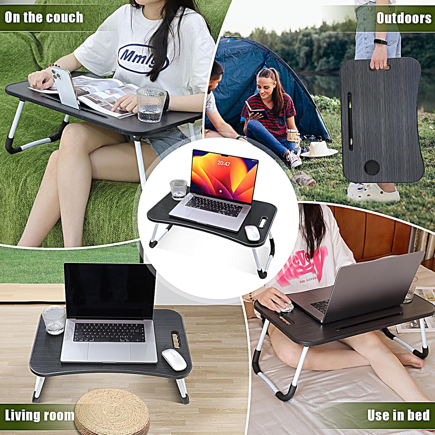 Thumbnail 6 de Laptop Desk with Foldable Legs and Cup Slot – Black (Bed Table)