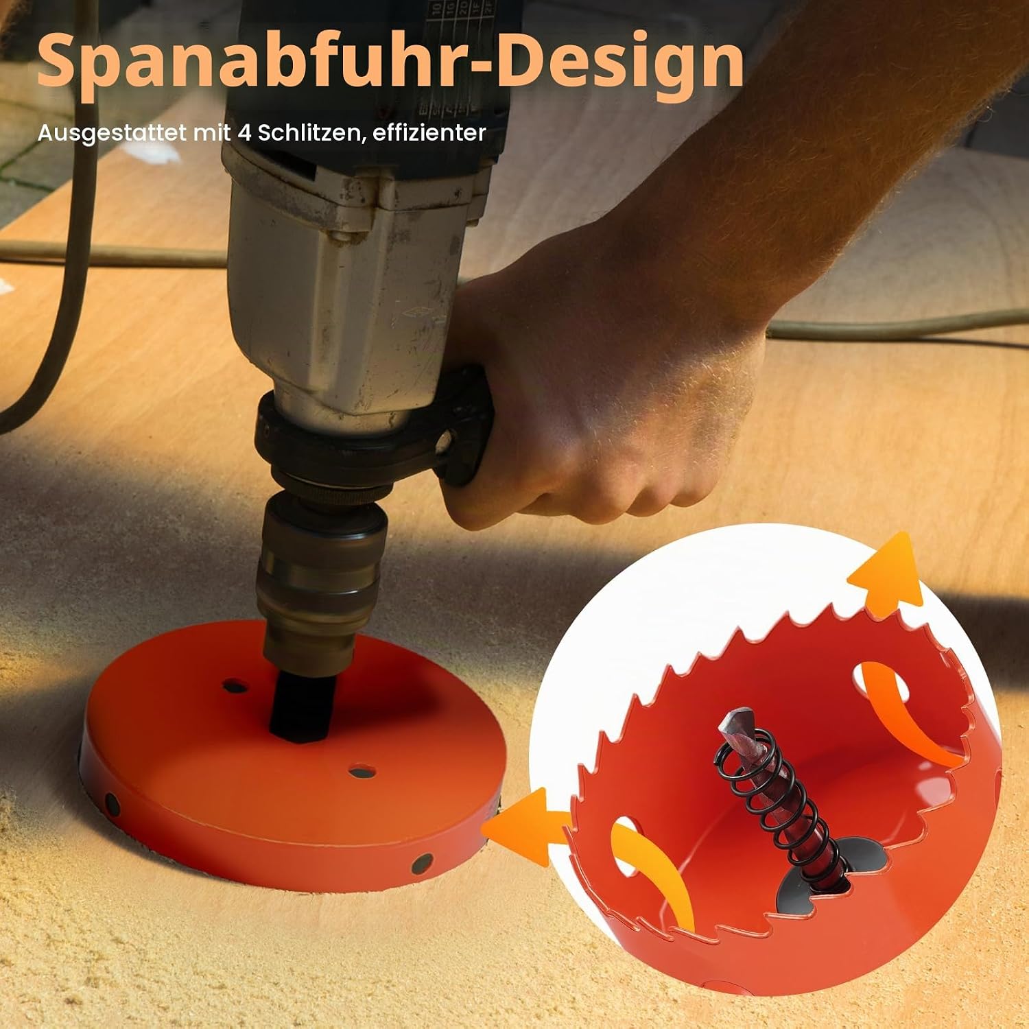 Detalle 2 de Lochsäge 75 mm Orange – M42 HSS Bi-Metall Lochsäge für Holz, Trockenbau und Dünnblech