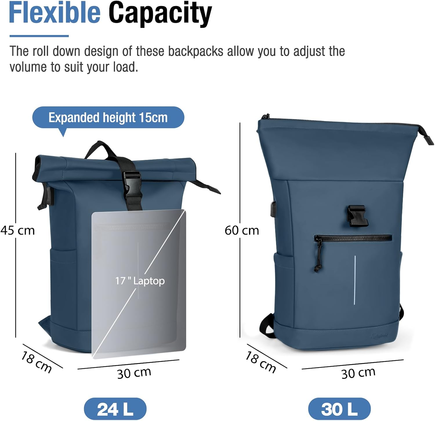 Thumbnail 2 de Lekeinchi Waterproof Laptop Backpack for Men and Women – Blue (Roll Top, 24–30L)