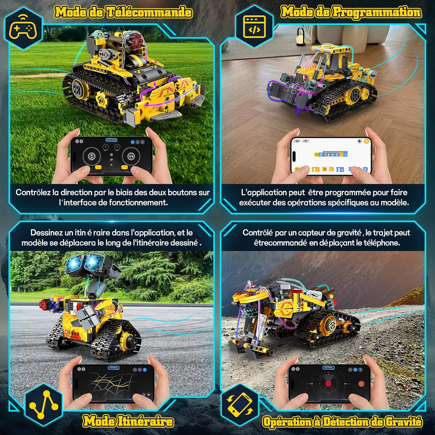 Detalle de YOOHBERRYS Technic Robot 5 en 1 pour enfants — Robot programmable avec télécommande et app (Jaune)