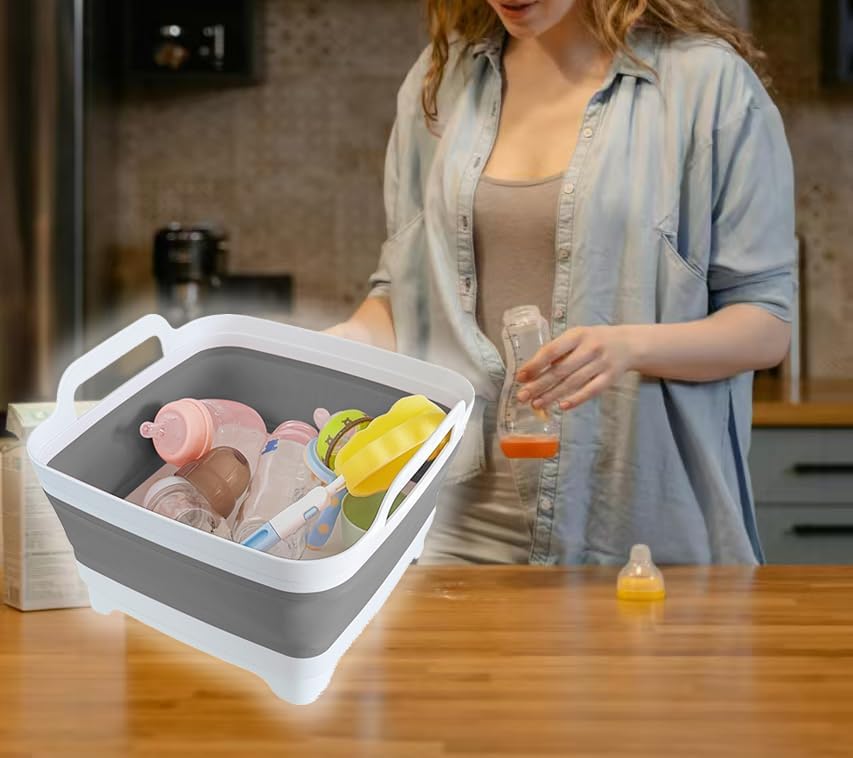 Detalle de GIMWA Collapsible Wash Basin with Drain Plug — 2.4 Gallon Foldable Sink (Gray)