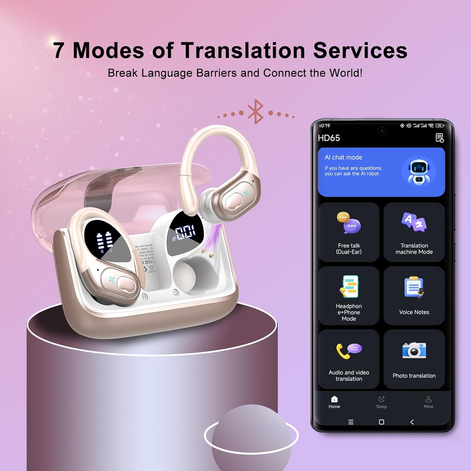 Thumbnail 1 de AI Traducteur Vocal Instantané – Écouteurs 3 en 1 avec Traduction en 164 langues et 75 heures d’autonomie