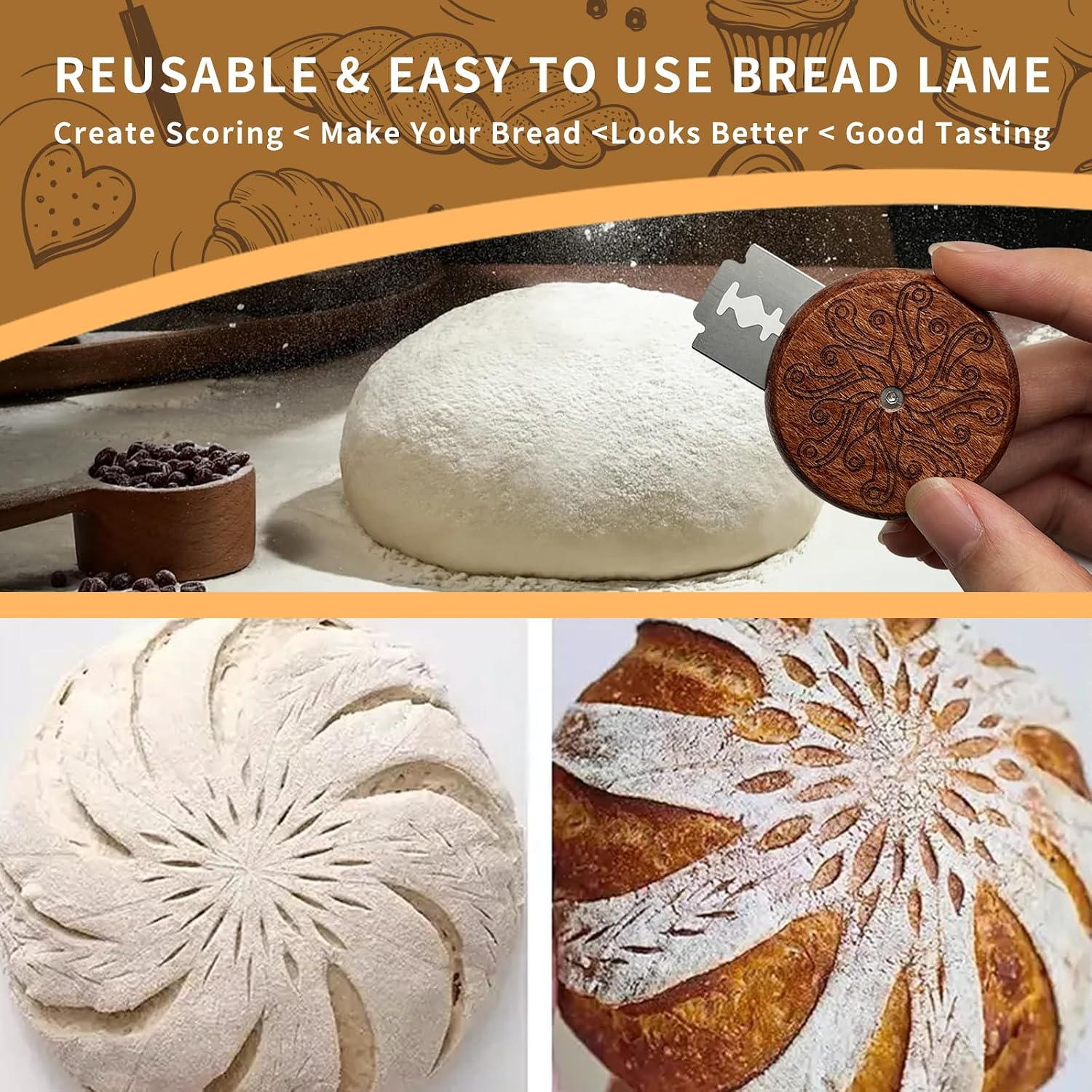 Detalle 2 de COOHLYEE Octopus UFO Bread Lame with Wooden Handle and 5 Blades