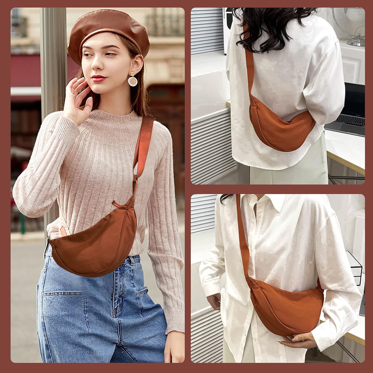 Detalle de LOCCY Crescent Bag for Women: Nylon Dumpling Crossbody with Adjustable Strap