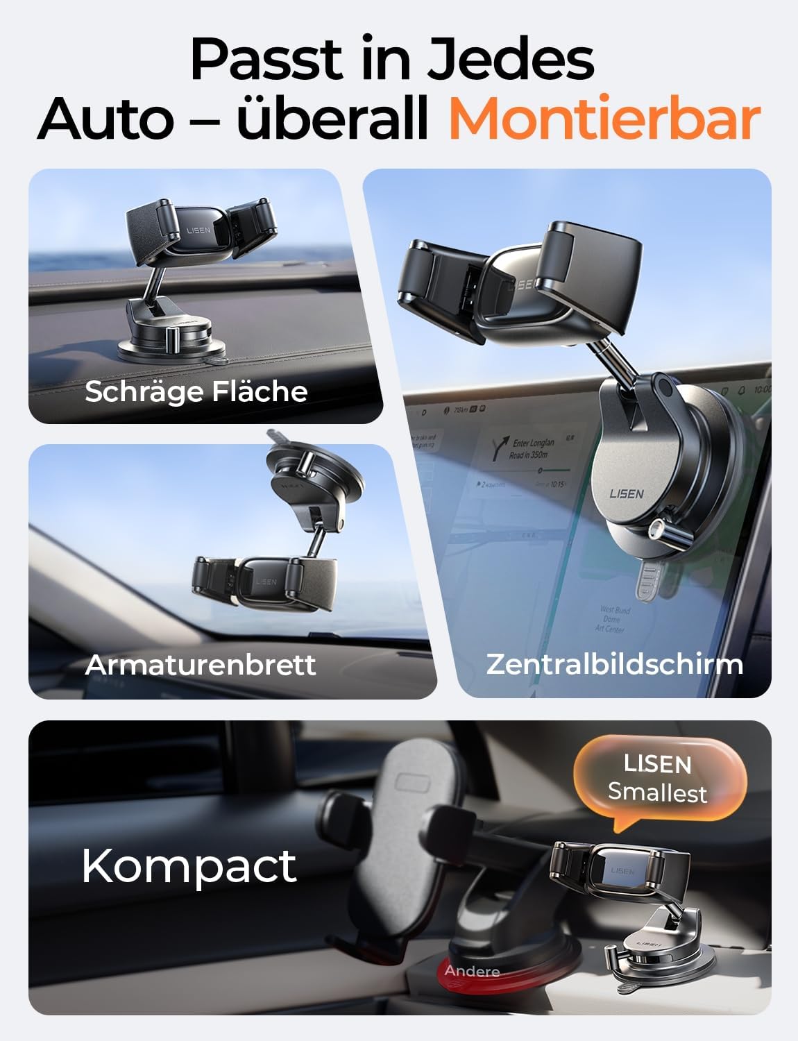Detalle 2 de LISEN Snapmount Handy Halterung Auto – Selbstanpassende Vakuum-Halterung mit 360° Drehung