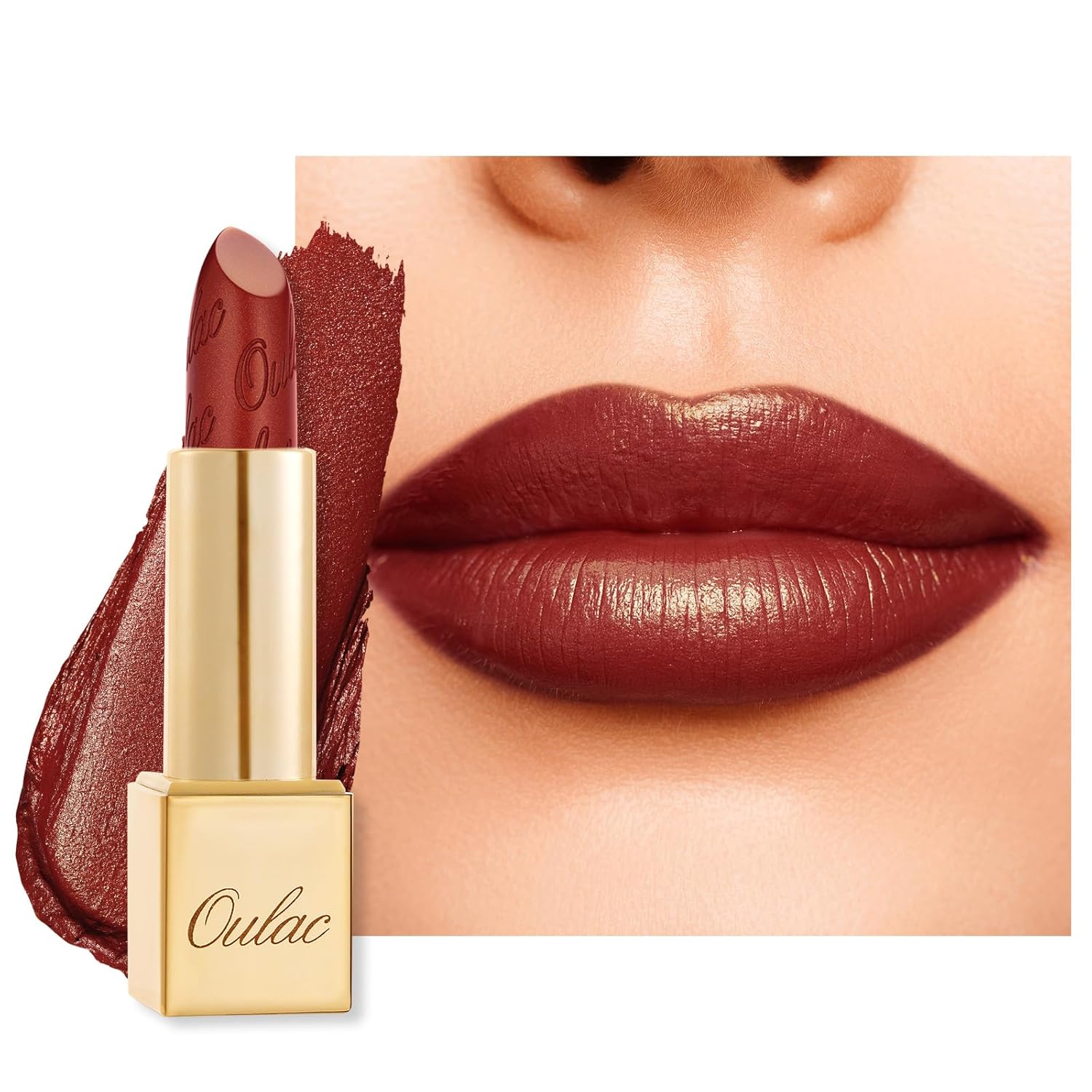 Detalle de OULAC Lippenstift Metallic Glanz Finish – Rot, langanhaltender Glitzer-Lippenstift (4,3 g, GM13)