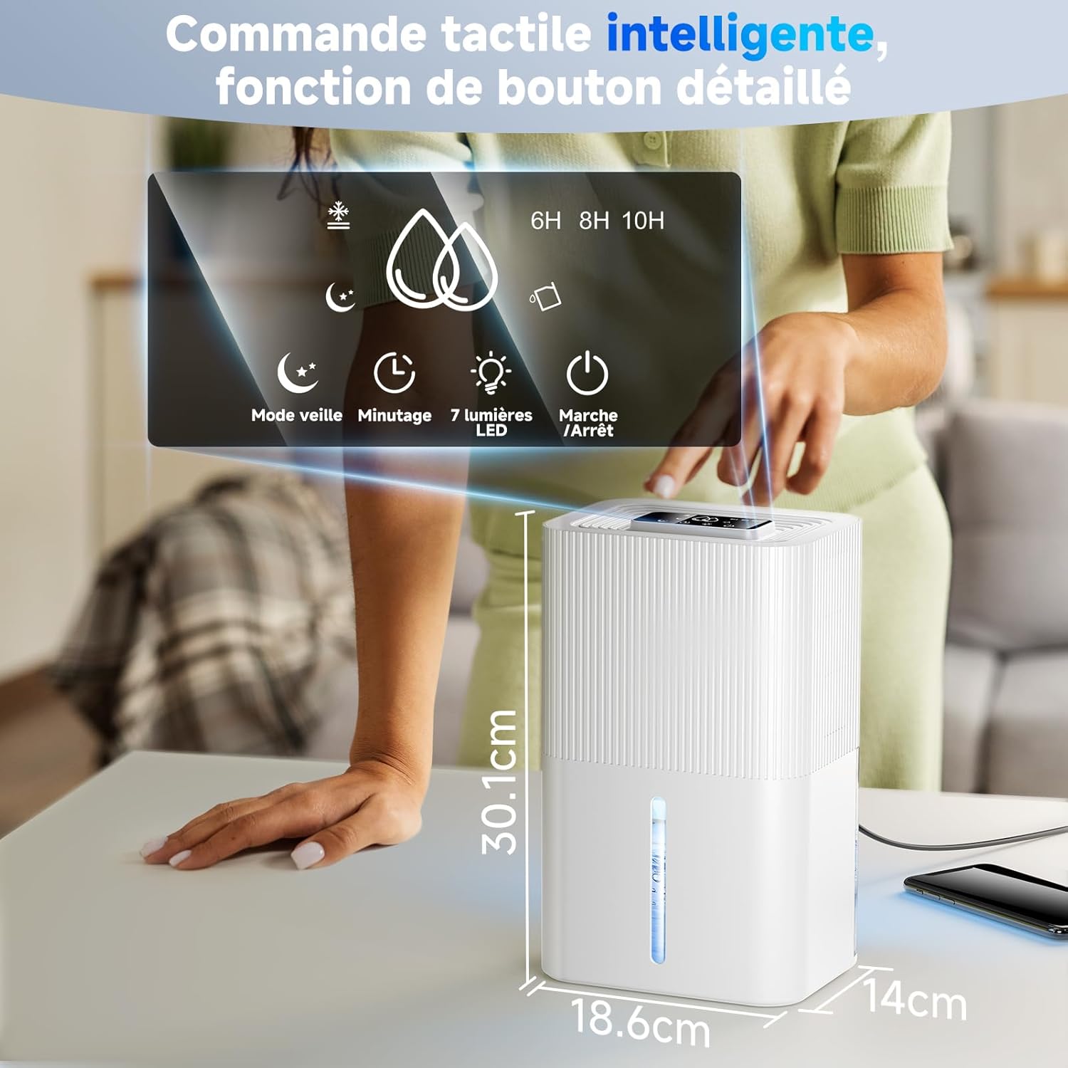 Thumbnail 1 de Deumidificatore MaidellAir da 2,7L per casa – silenzioso, touch e spegnimento automatico