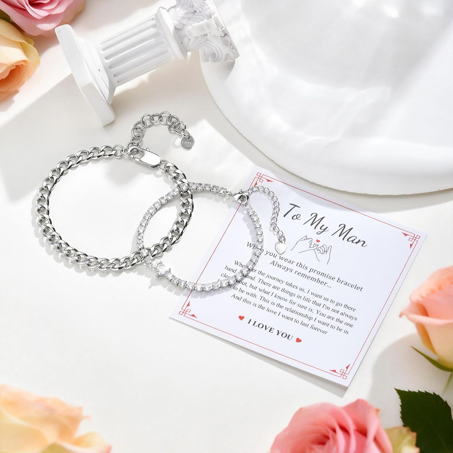 Detalle de VNOX Couples Bracelets for Valentines Day Gifts – Stainless Steel Matching Bracelets for Him & Her
