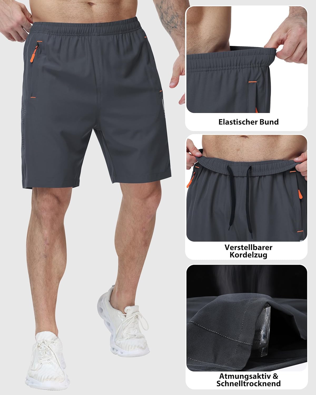 Thumbnail 3 de Zzkouine Herren Sporthose Kurz – Leichte Trainingsshorts im 2er Pack mit Reißverschlusstaschen