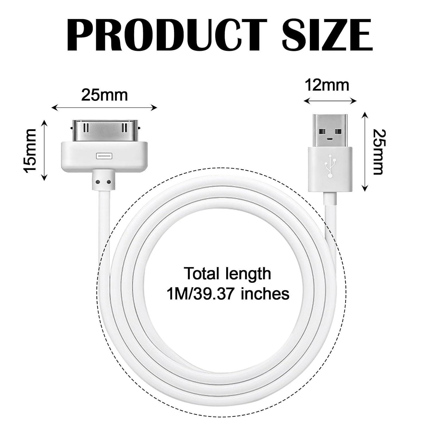 Thumbnail 1 de YANAJIAJIA 30‑Pin USB Sync & Charging Lead (1 Pack) – Compatible with iPhone 4/4S, iPad 1–3, iPod Nano/Touch