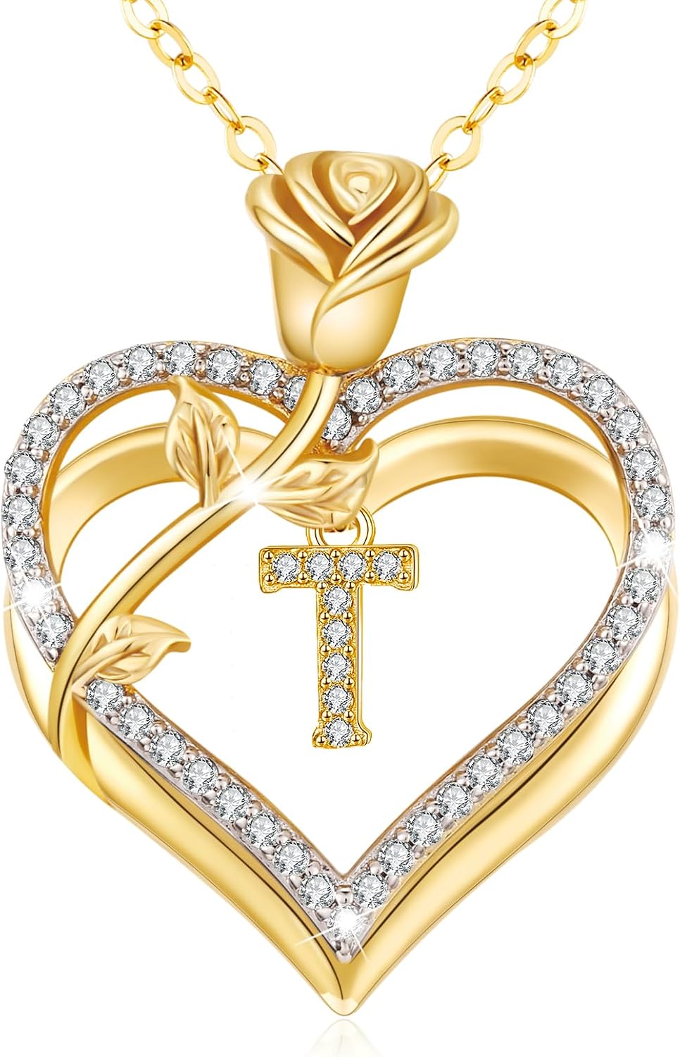 Thumbnail 6 de Collier Femme llyish Or Lettre Initiale - Cœur Pendentif en Argent 925 / Laiton, 26 Initiales A–Z, Chaîne longue, Cadeau personnalisé