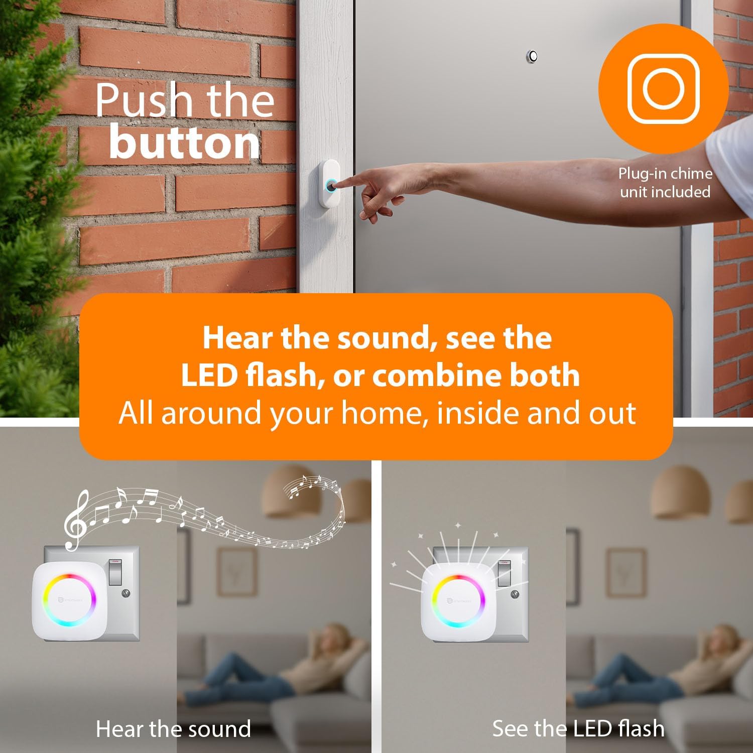 Detalle 2 de Smartwares Wireless Doorbell Set - Plug-in Chime & Push Button (PD-4923)