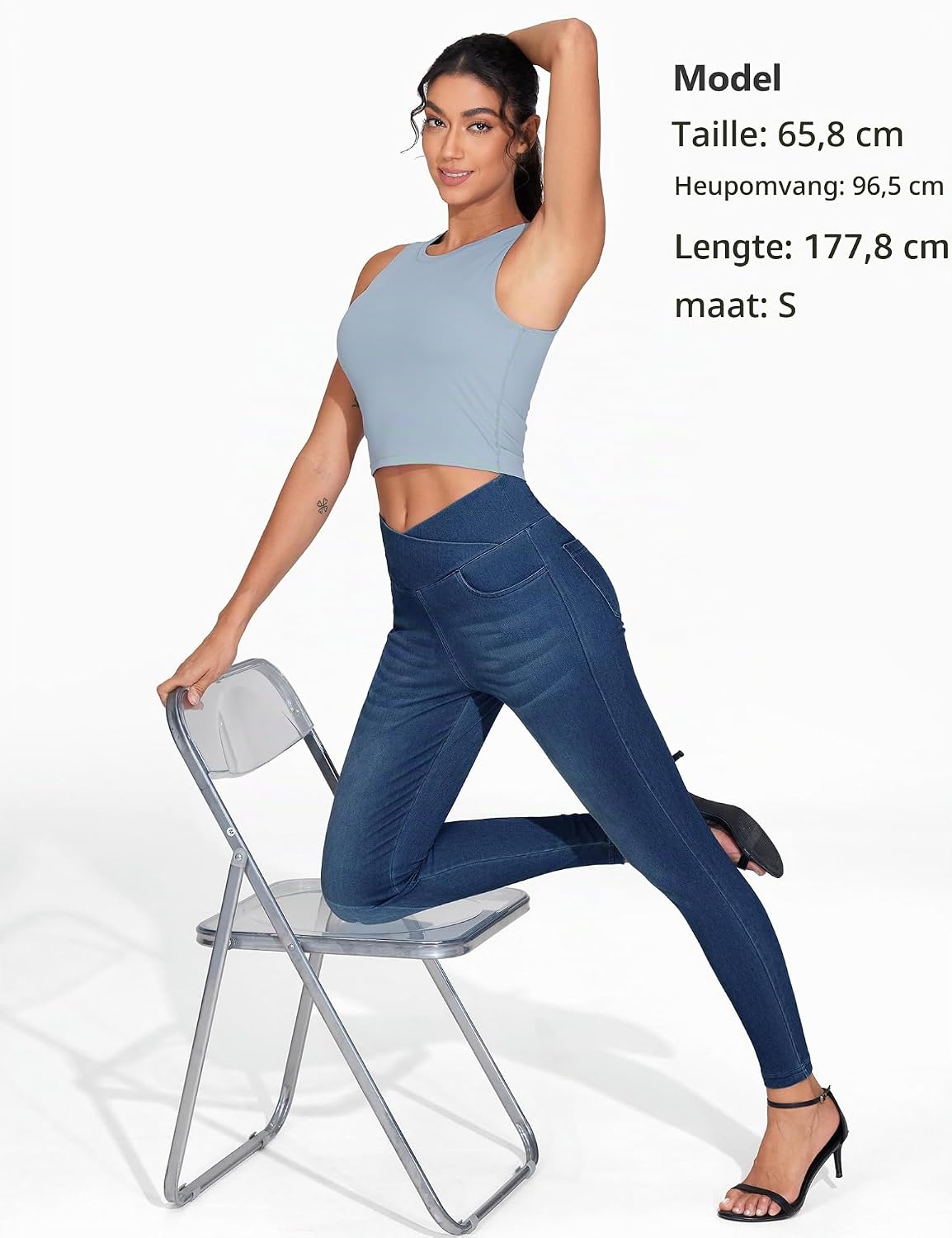 Thumbnail 6 de THE GYM PEOPLE V-Cross jeggings met hoge taille, 4 zakken en 4-wegstretch