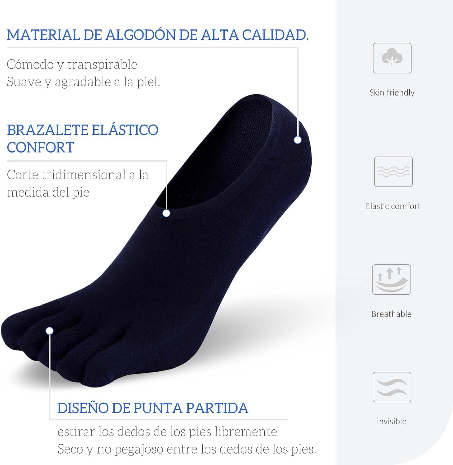 Detalle de PUTUO Calcetines Invisibles de Cinco Dedos 39-46