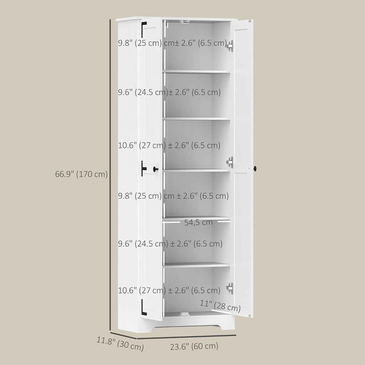 Detalle de HOMCOM 838-505V80WT Farmhouse Pantry Cabinet, Distressed White, Adjustable Shelves